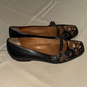 Nurture Black Mary Jane with Embroidered Overlay Size 7.5